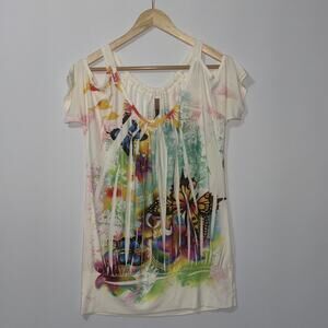 Miele Design Butterfly Cold Shoulder white shirt women’s Size Large